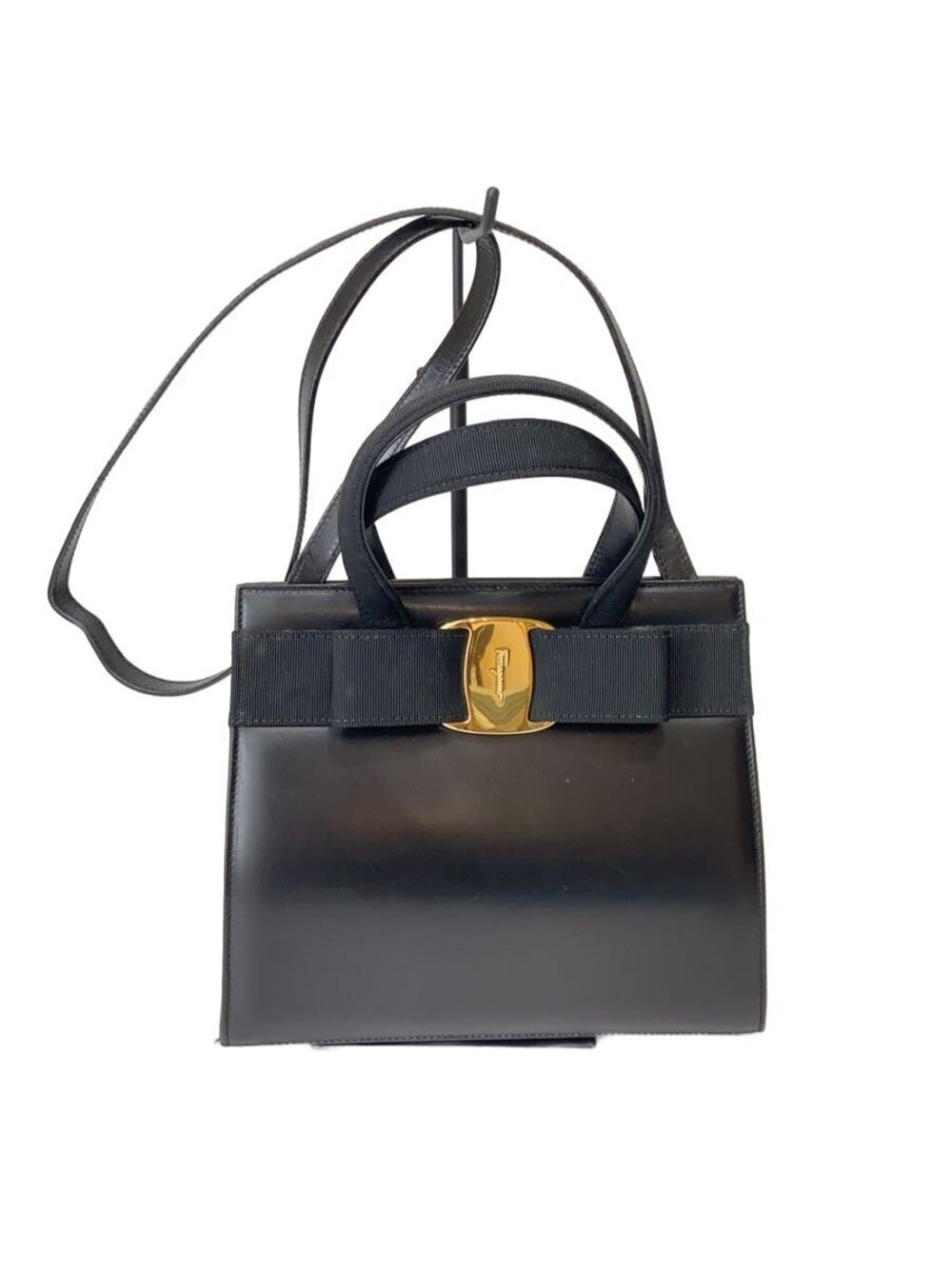 Salvatore Ferragamo Vara Ribbon Handbag Leather Black Solid